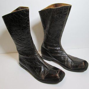 CYDWOQ Vtg USA Hand Made Distressed Brown Leather Zip Boots Size 39.5 39 1/2